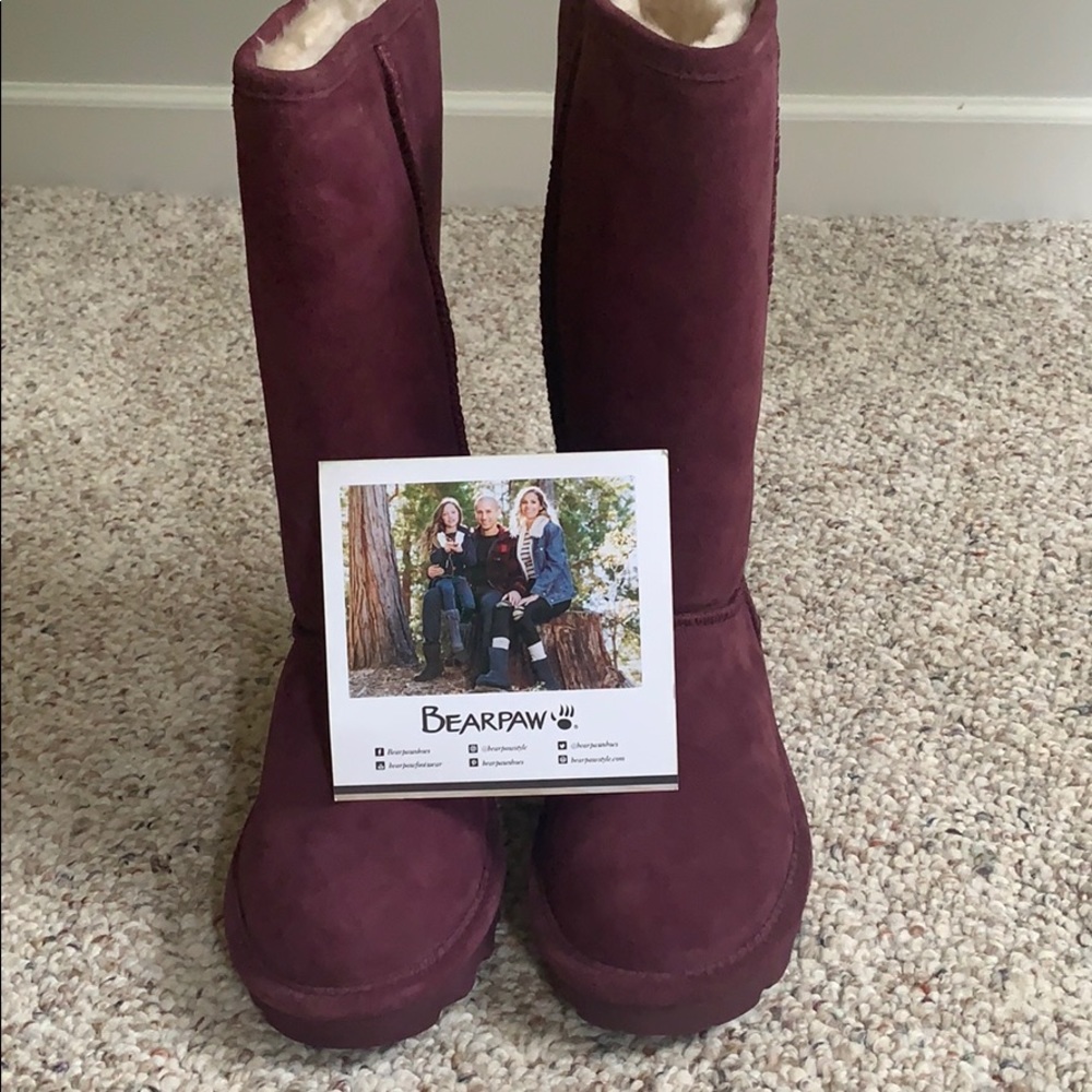 BEARPAW Boots, color is wine.